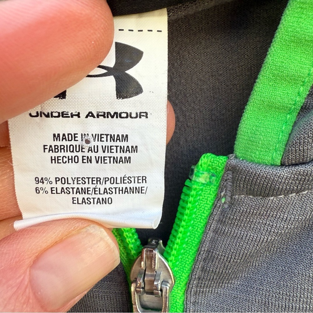 Under Armour Boys Gray Neon Green Full Zip Lightweight Sweatshirt Loose Size XL - Picture 3 of 9
